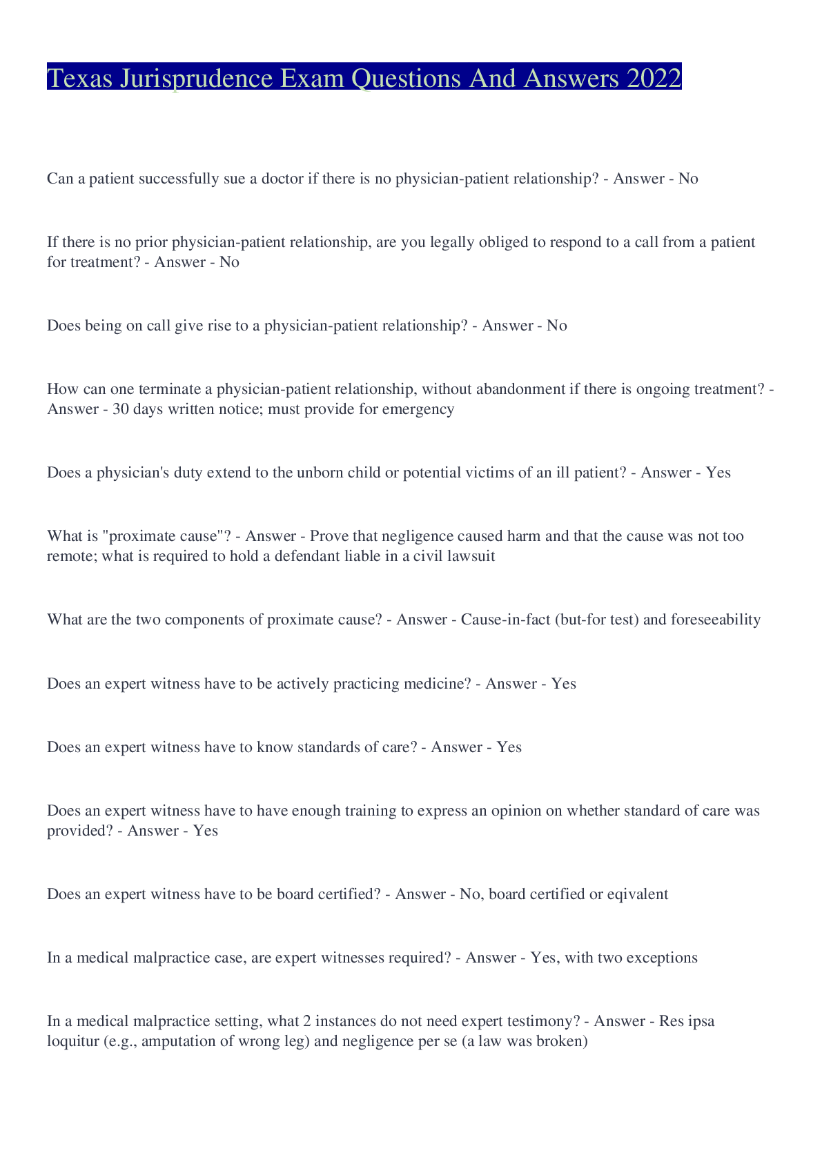 Preview image for Texas Jurisprudence Exam Questions And Answers 2022